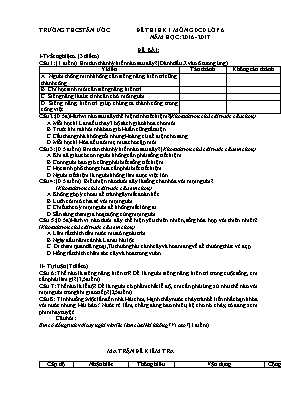 Đề thi học kỳ I môn Giáo dục công dân Lớp 6 - Năm học 2016-2017 - Trường THCS Tân Ước
